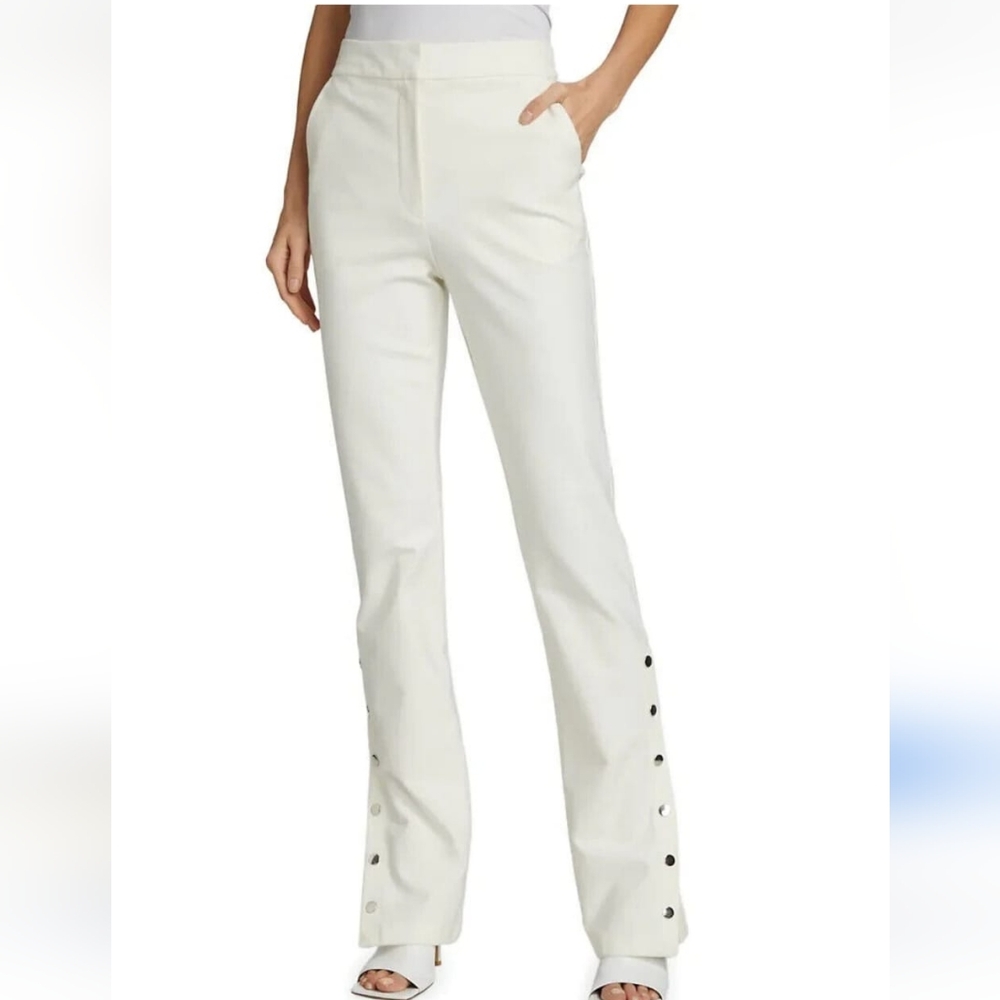 newDerek Lam 10 Crosby Tesse Snap-Leg High Rise Mini Flared Stretchy White Pants